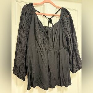 Torrid Black Lace Sleeve Blouse